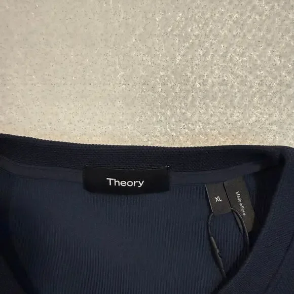 Theory Jocelin LS Double Piqué Crewneck Top Baltic Navy Men’s XL New With Tags - Picture 4 of 10